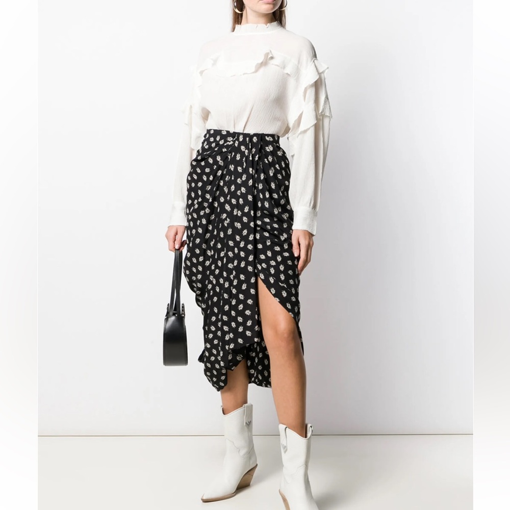 ISABEL MARANT Candice Draped Floral-print Silk-crepe Midi Skirt, Size 36